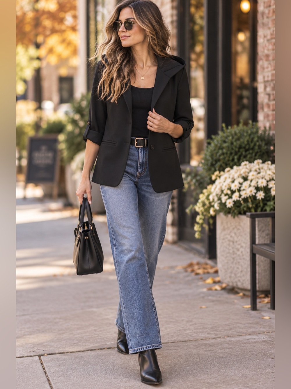 BB Dakota Black Hooded Blazer Jacket Roll Tab Sleeve XS